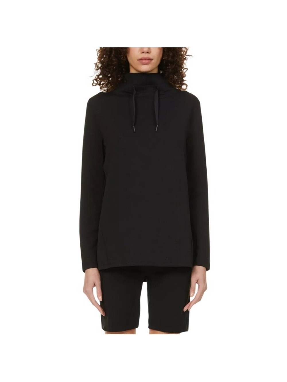 Spanx Womens Very Black AirLuxe Funnel Neck Drawstring Long Pullover Size S